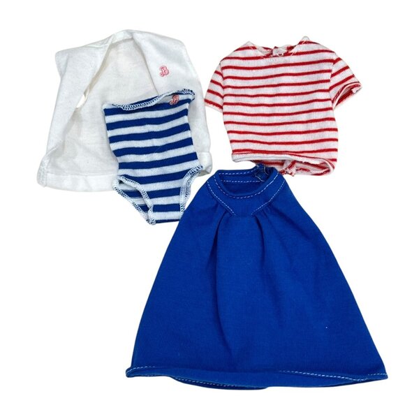 Barbie Doll B Active 7916 Outfit Set 4 pc Red & Blue Striped Tops Skirt Vest - Picture 1 of 7